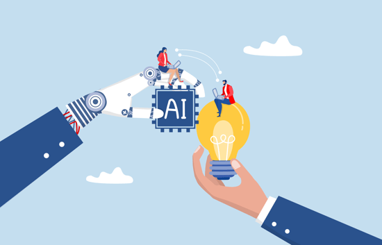 Enterprise-scale AI infrastructure concept showing servers, data pipelines, and neural network graphics.